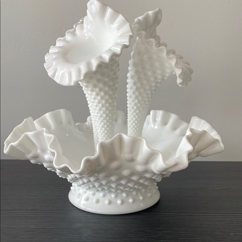Vintage Fenton Milk Glass Hobnail Epergne